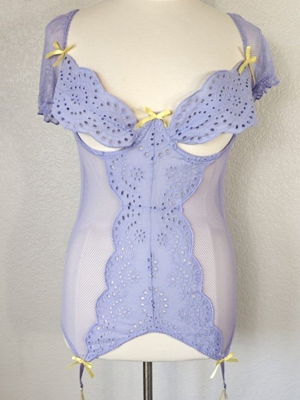 Dreamgirl XL Chemise Garter Straps Cutouts Purple Underwire Mesh & Eyelet